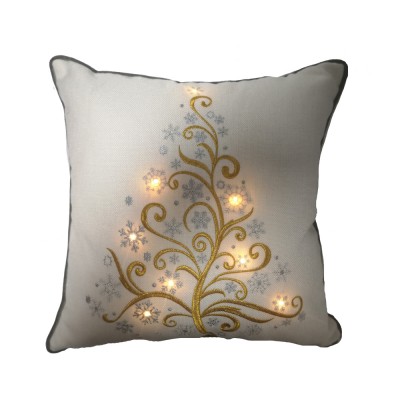 Light LED Christmas Tree Cushion with Embroidered Pillow Cover decorative