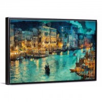 Classical Venice city night oil painting wood framed boat canvas picture printing wall art for living room canvas work wholesale